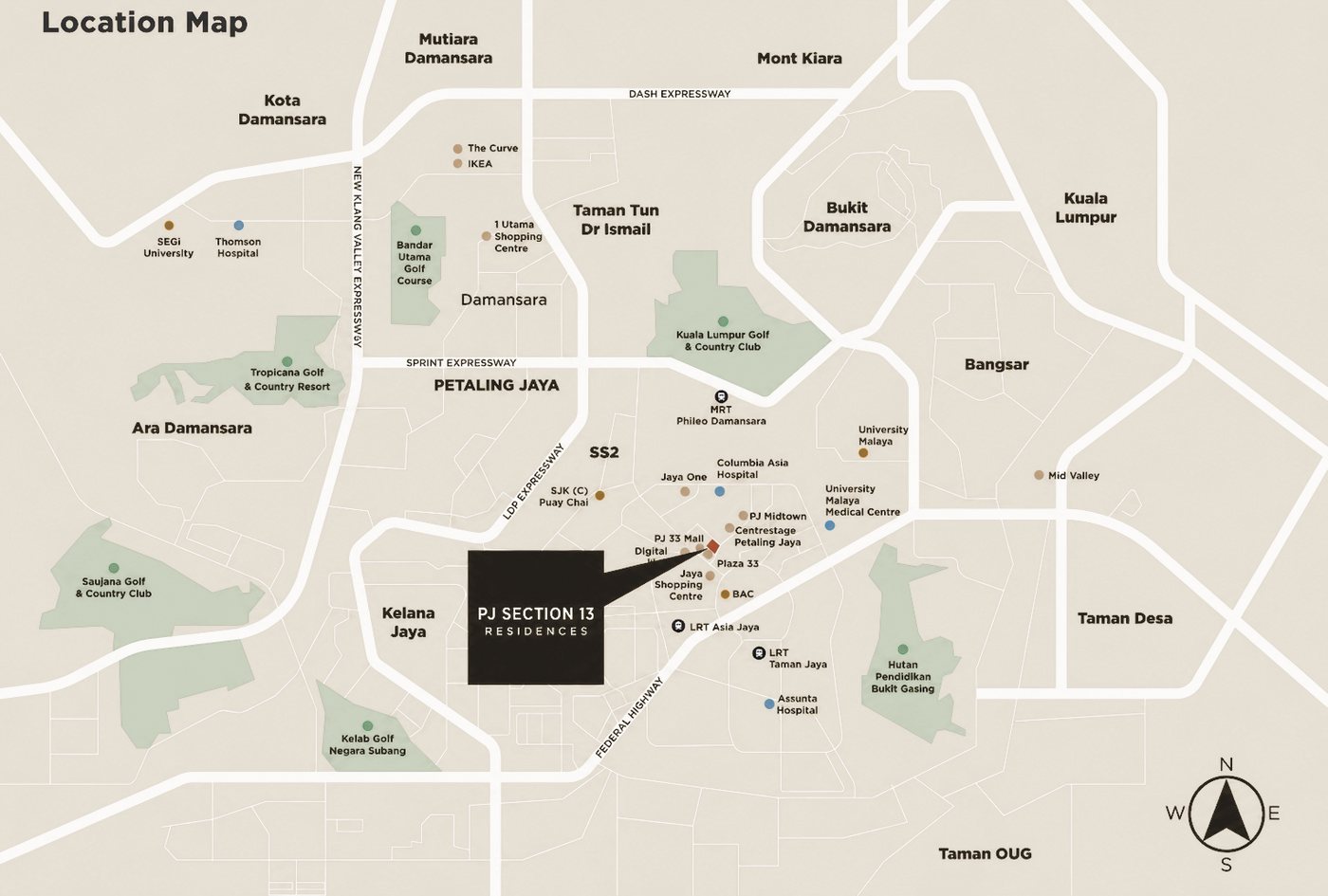 PJ13 Residences location map, Section 13 Petaling Jaya